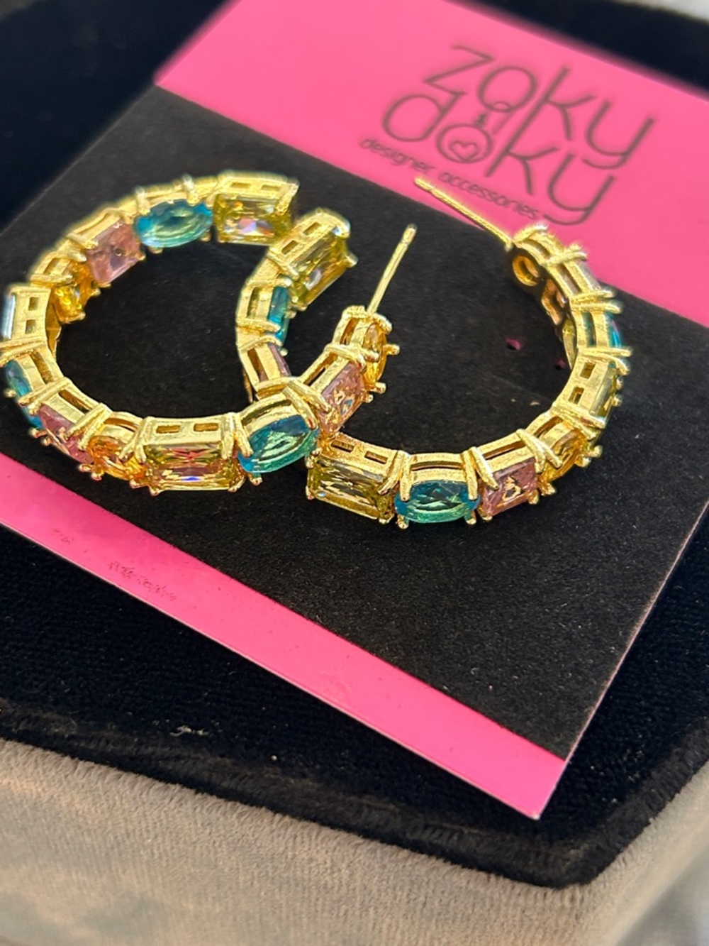 Multicolor Pastel Crystal Hoop Earrings - NWT